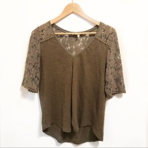 Anthropologie Meadow Rue Green Lace Sleeve Top-M